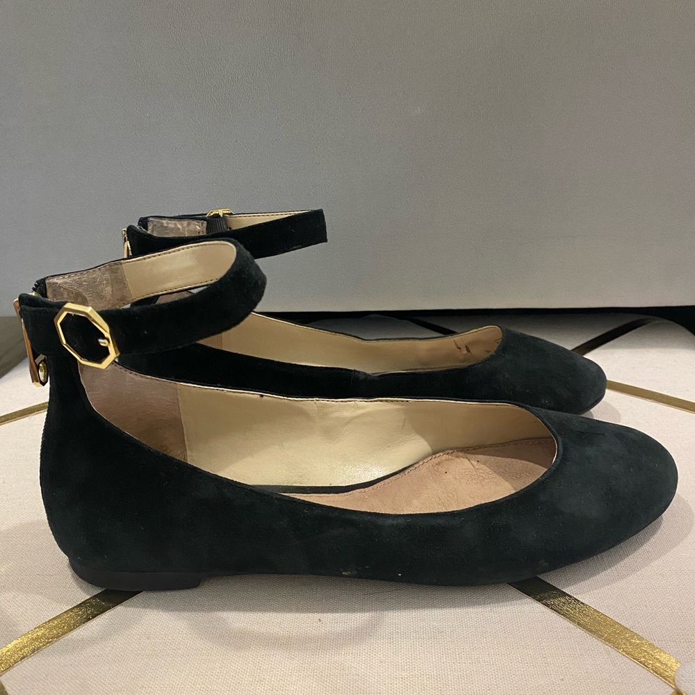 Black Velvet Flats With Gold Zipper